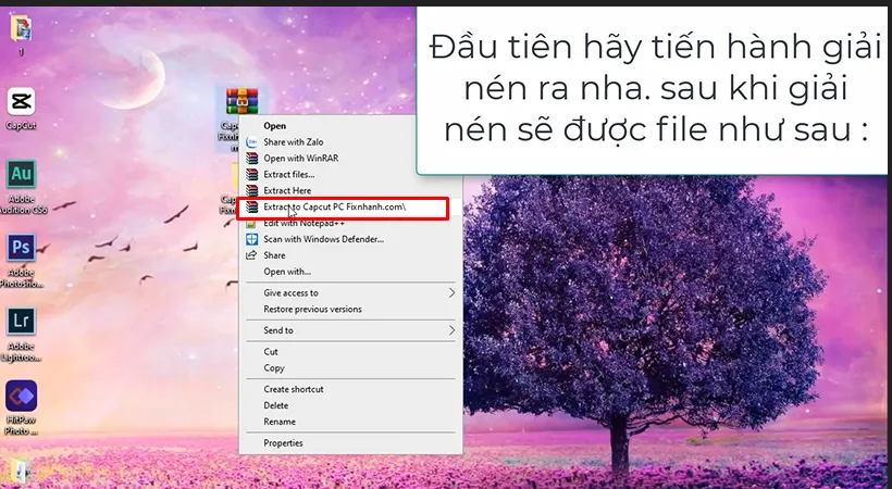 Giải nén file Capcut.