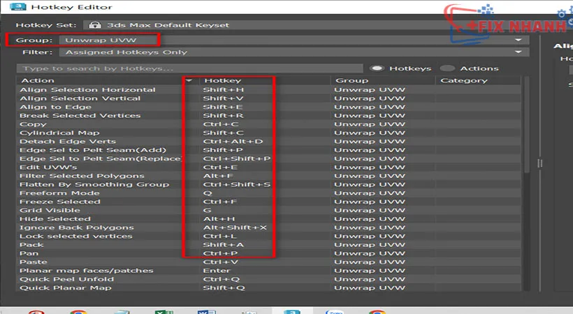 Phím tắt Unwrap UVW của phần mềm 3ds max 2023