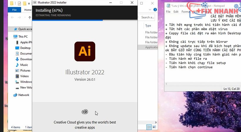 Đợi phần mềm Adobe Illustrator 2022 được cài đặt 100%.