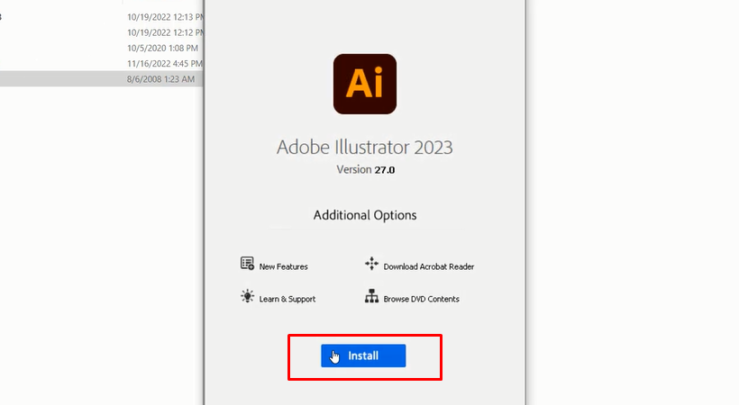 Tiến hành chọn Install để cài đặt Adobe Illustrator 2023.