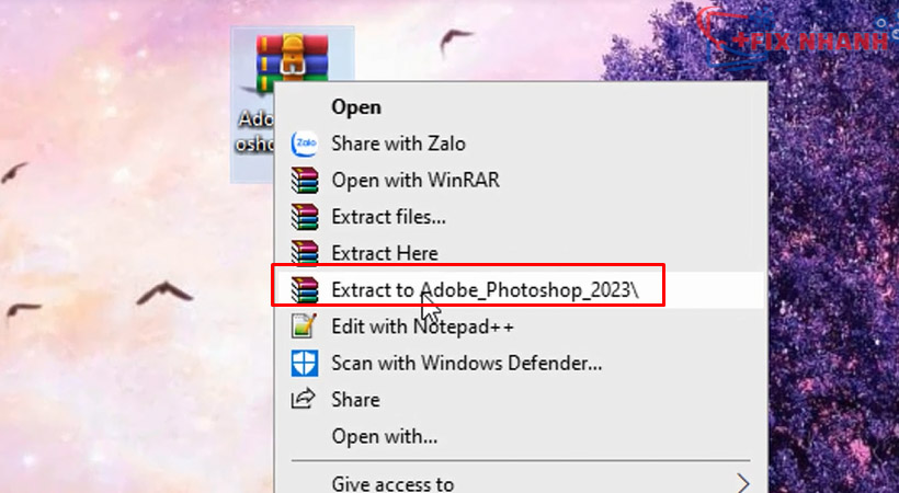 Giải nén file cài đặt Adobe Photoshop 2023.