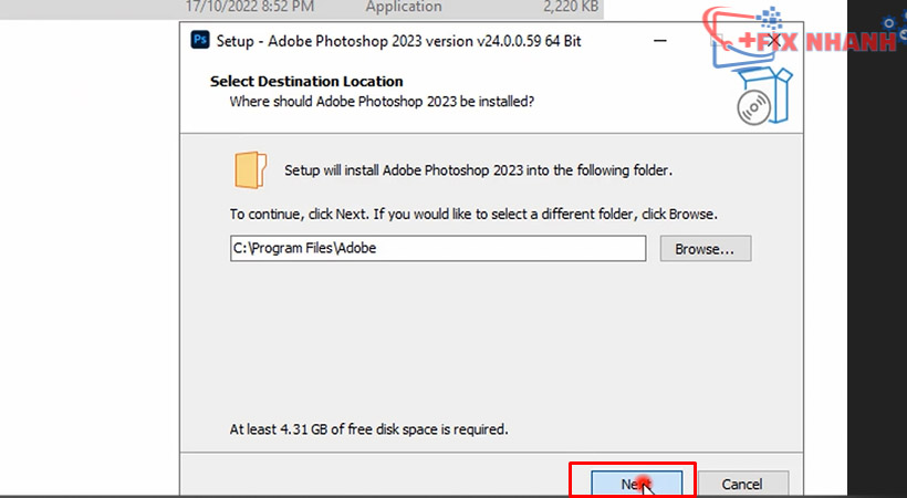 Tiến hành chọn Next để tiếp tục cài Adobe Photoshop 2023.