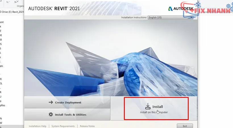 Chọn Install để cài đặt Autodesk Revit 2021.