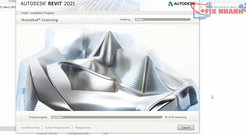 Đợi phần mềm được cài đặt Autodesk Revit 2021.