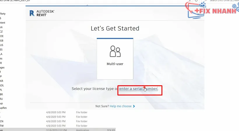 Chọn Enter a serial number để cài Revit Full Crack.