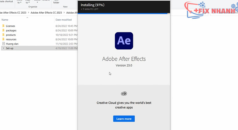 Đợi After Effects 2023 được cài đặt.