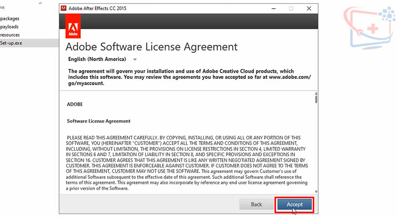 Chọn Accept để cài đặt After Effects 2015.