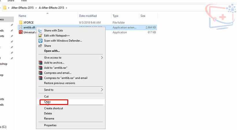 Copy file như hình để cài đặt After Effects 2015.