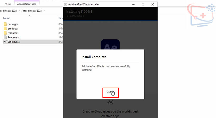 Chọn Close. Hoàn thành cài đặt After Effects 2021.