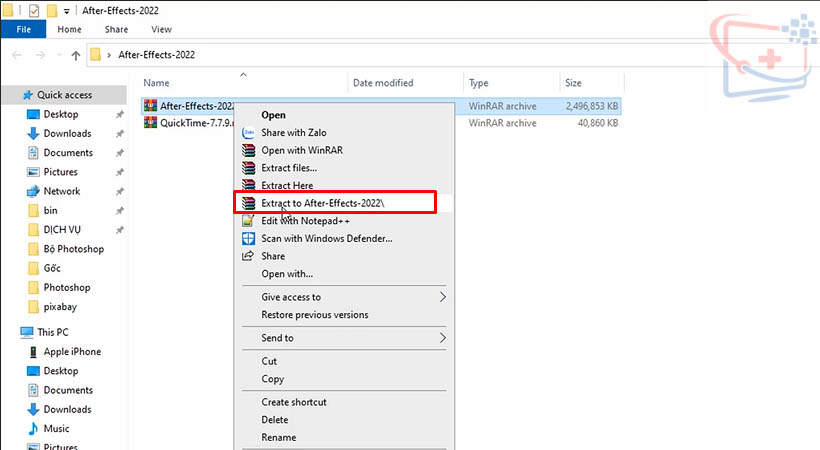 Giải nén file cài After Effect 2022 như hình.