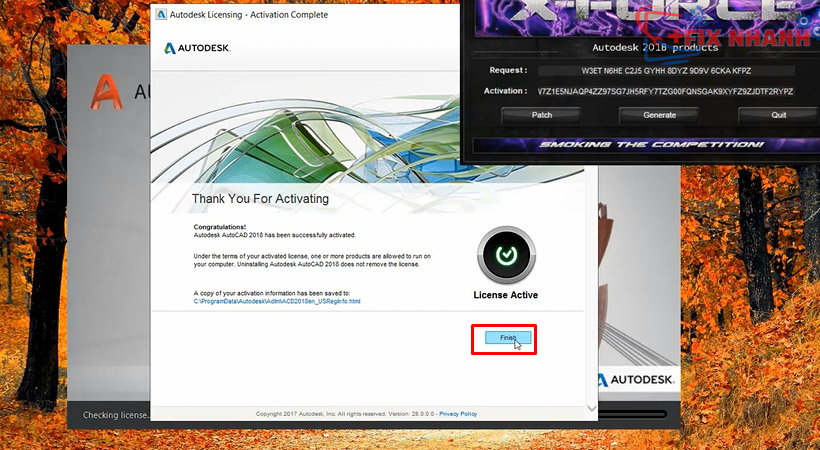 Hoàn thành cài đặt Autocad 2018 chọn Finish nha.
