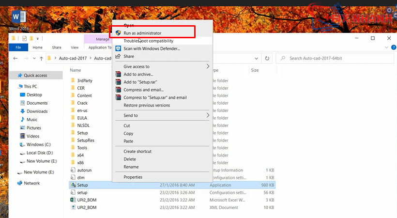 Khởi chạy file Set Up Autocad 2017.
