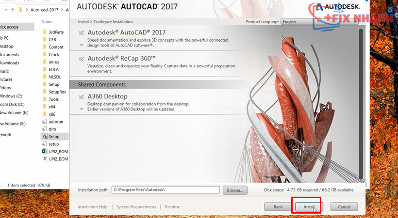 Chọn Install Autocad 2017.