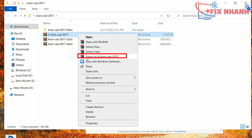 Giải nén file A - Autocad 2017.