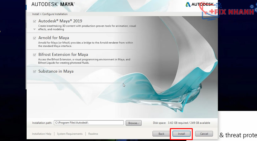 Tiến hành chọn Install Maya 2019.