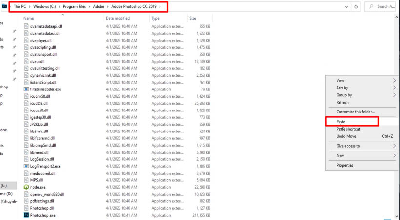 Paste file vào đây để cài đặt Adobe Photoshop 2019.