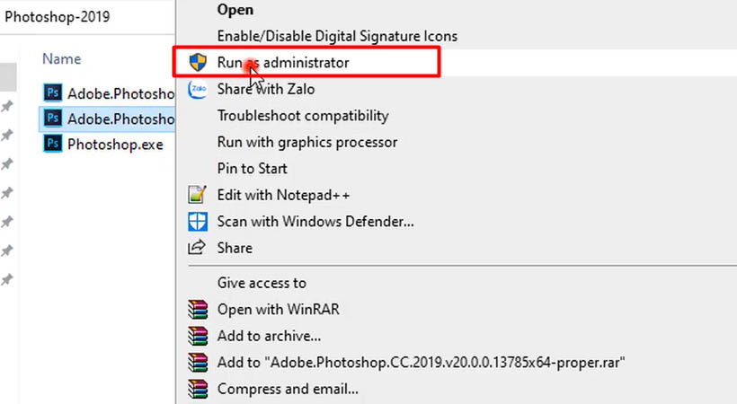 Khởi chạy file như hình để cài Adobe Photoshop 2019.