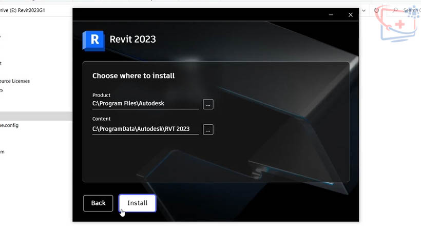 Chọn Install để cài Revit 2023 Full Crack.