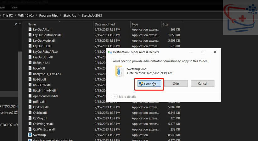 Chọn Continue để tiếp tục cài Sketchup 2023.