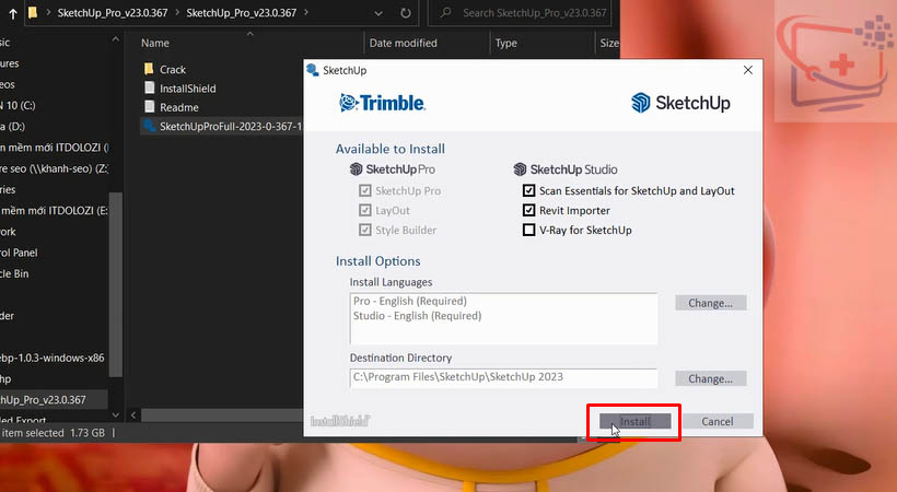 Chọn Install để cài đặt Sketchup 2023.