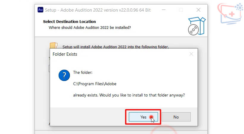 Tiến hành chọn Yes để tiếp tục cài Audition 2023 Full Crack.