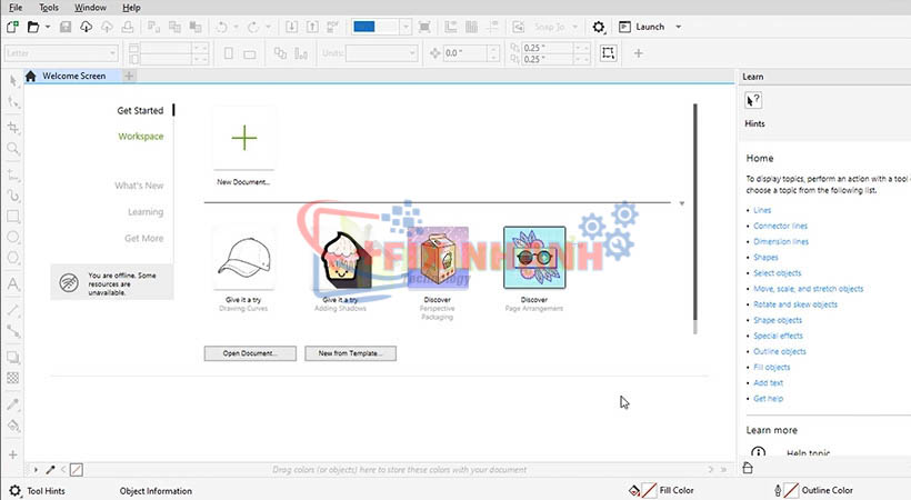 Hoàn thành. Đây là giao diện chính của CorelDraw 2022.