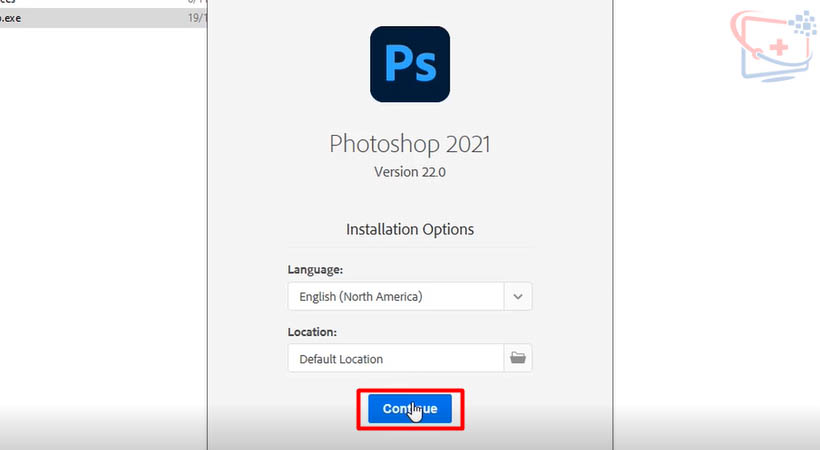 Chọn Continue để cài Photoshop 2021 Full Crack.