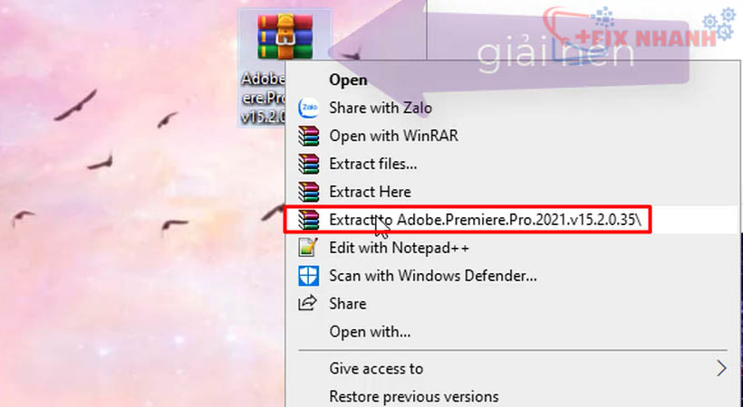 Giải nén file cài Adobe Premiere 2021 mới tải về.