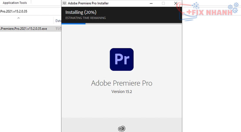 Đợi Install Premiere 2023 100%.