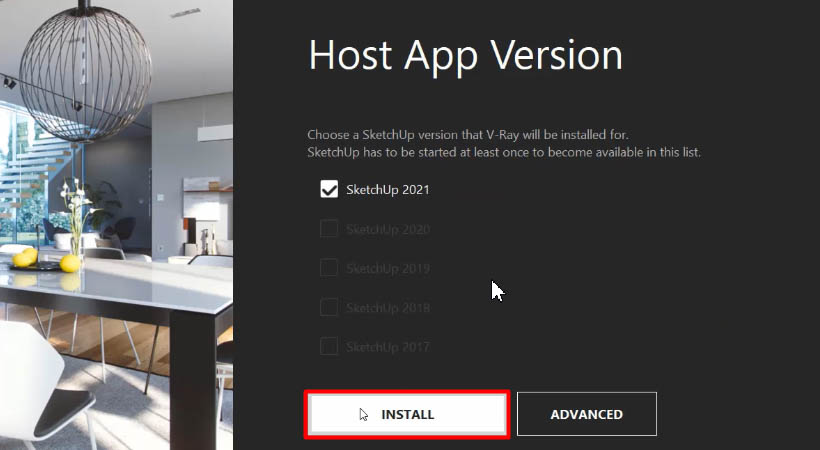 Tiến hành chọn Instal để tải Vray for Sketchup 2022.