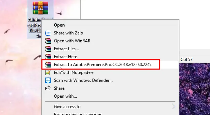 Giải nén file tải adobe premiere pro cc 2018 full crack đã tải về như hình.