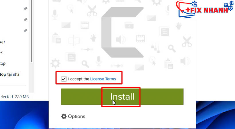 Tích chọn Accept sau đó chọn Install Camtasia 2023.