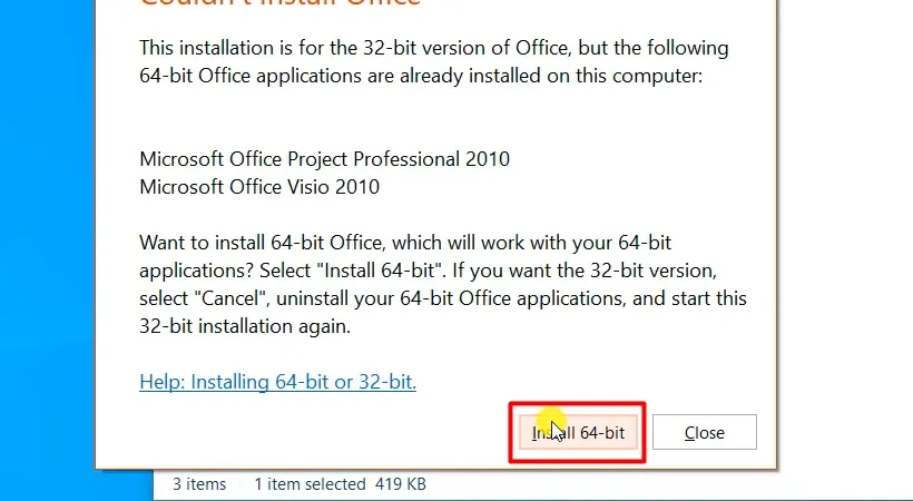 Chọn Install 64 bit Office 2019.