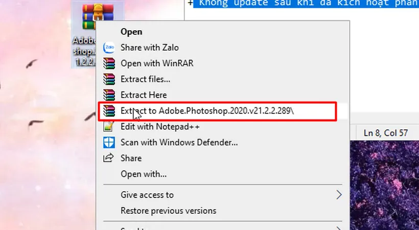 Giải nén file nén Adobe Photoshop 2020 Full Crack