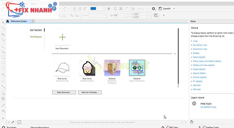 Giao diện sau khi tải coreldraw 2021
