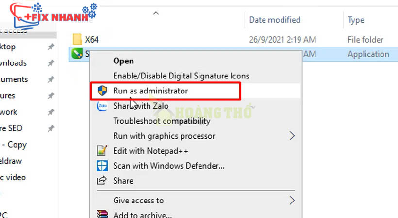 Chạy file vừa giải nén bằng run as administrator