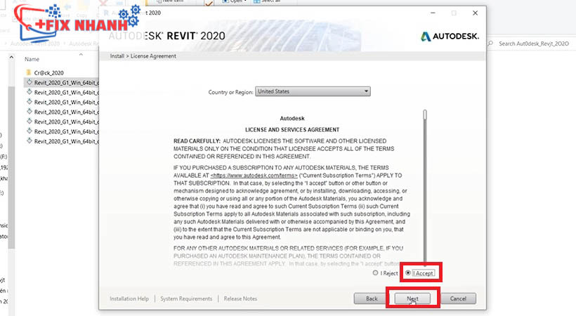 Nhấn chọn accept và next tải Autodesk revit 2020