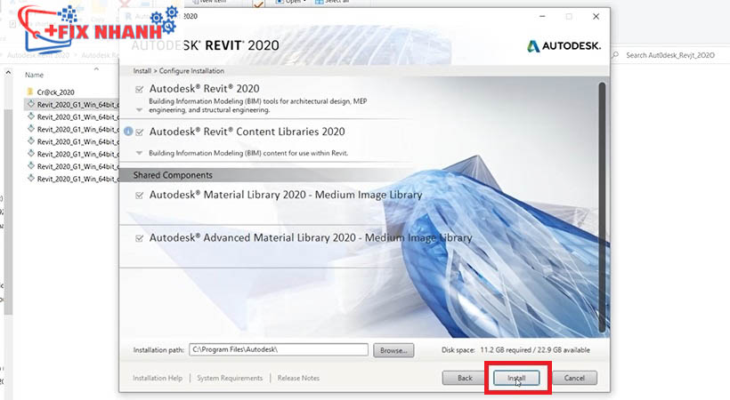 Chọn install tiếp tục tải Autodesk revit 2020