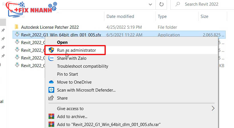 Chạy file cài đặt autodesk revit 2022 bằng run as