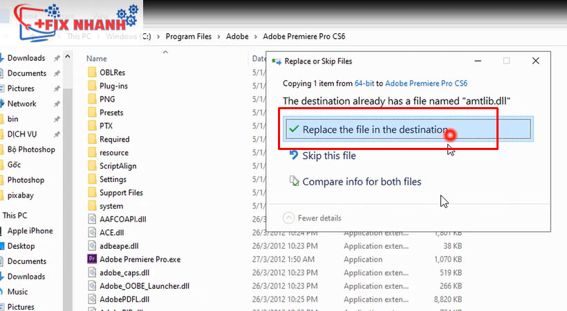 Nhấn paste vào ổ c rồi chọn replace để tải adobe premiere 