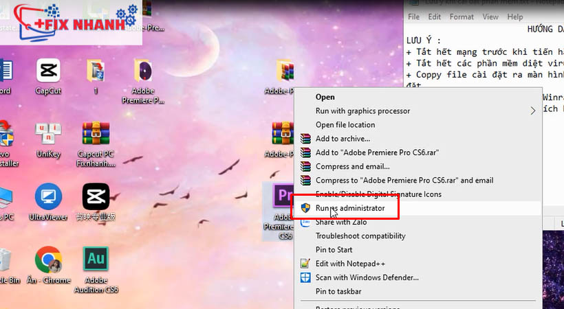 Chạy file tải adobe premiere cs6 bằng run as administrator