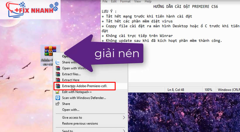 Giải nén file tải adobe premiere cs6 chọn vào ô khoang màu đỏ trên màn hình