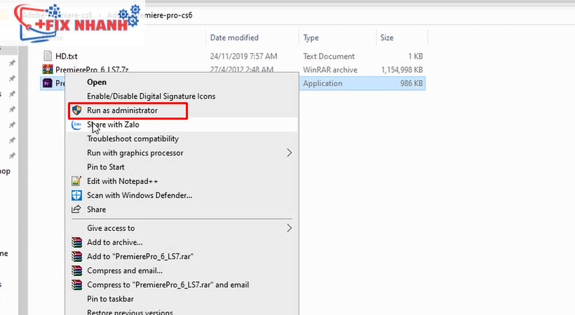 Cho chạy file trên bằng run as administrator