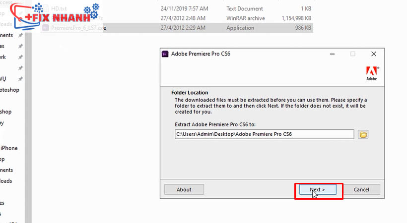 chọn next để tiếp tục tải adobe premiere cs6  theo hình