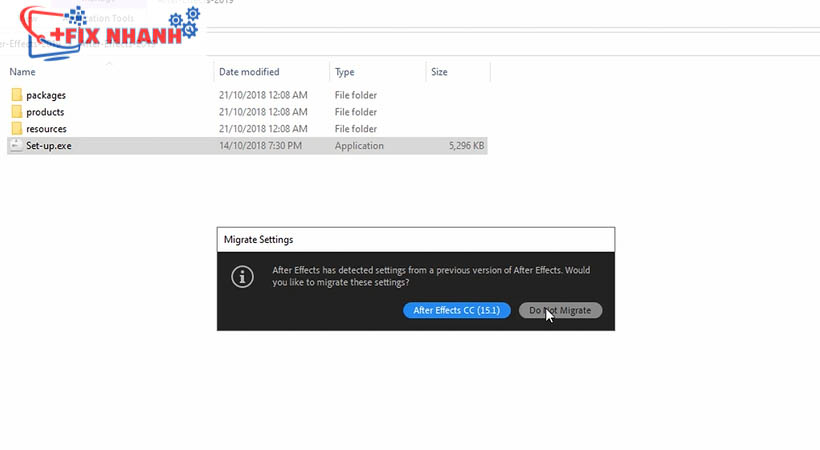 Nháy chuột chọn do not migrate để tiếp tục tải after effects 2019