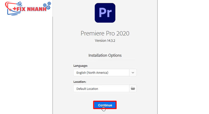 Chọn continue tiếp tục bước tải adobe premiere về máy