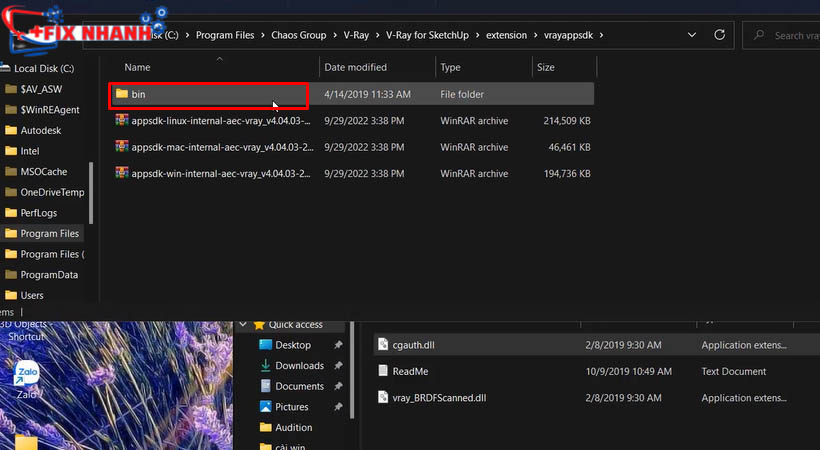mở tiếp thư mục bin để tiếp tục tải vray 4 for sketchup 2017