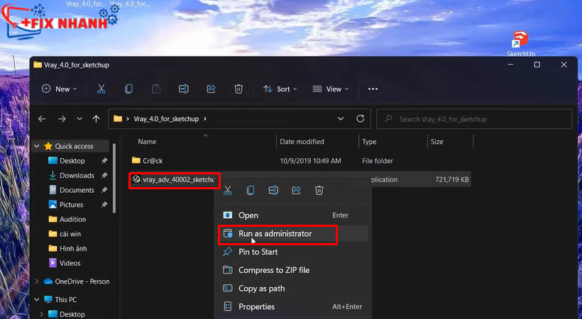 Chạy file vừa giải nén bằng run as administrator