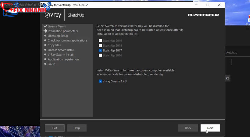 Nhấn next để tiếp tục tải vray 4 for sketchup 2017