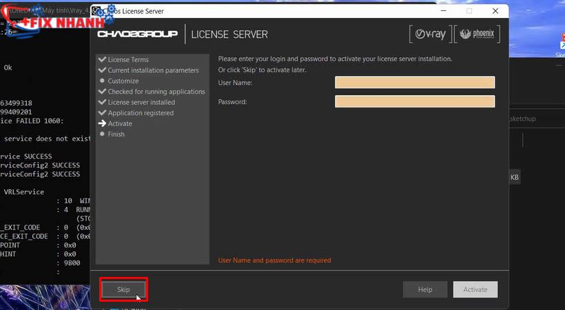 Đợi tải sau đó chọn skip để tải vray 4 for sketchup 2017